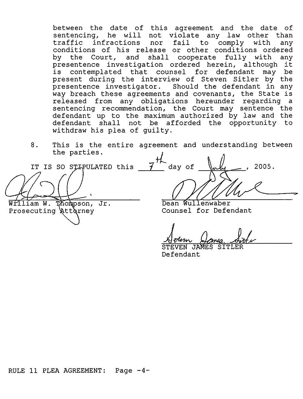 Steven Sitler: Rule 11 Plea Agreement, page 4
