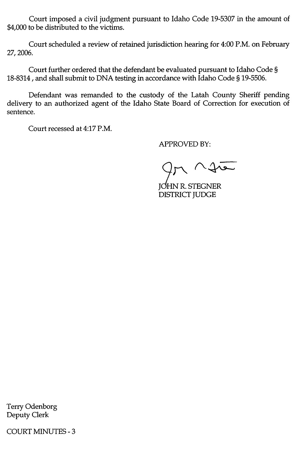 Steven Sitler: Court Minutes, Sentencing, page 3