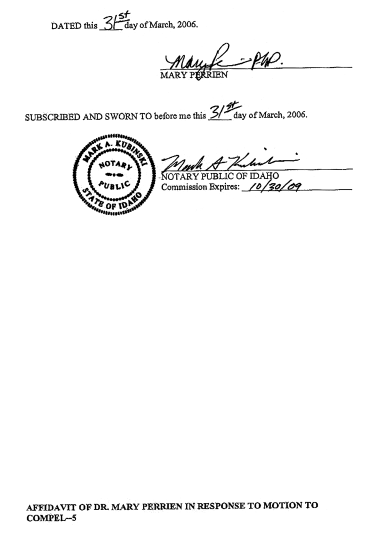 Affidavit of Dr. Mary Perrien in Response to Motion to Compel page 5
