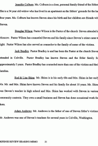 Defense Review Hearing Memo page 21: “Pastor Bradley has counseled more than one of the victims and their families.”