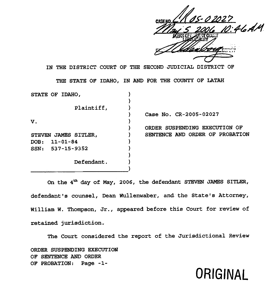 Order Suspending Execution of Sentence page 1