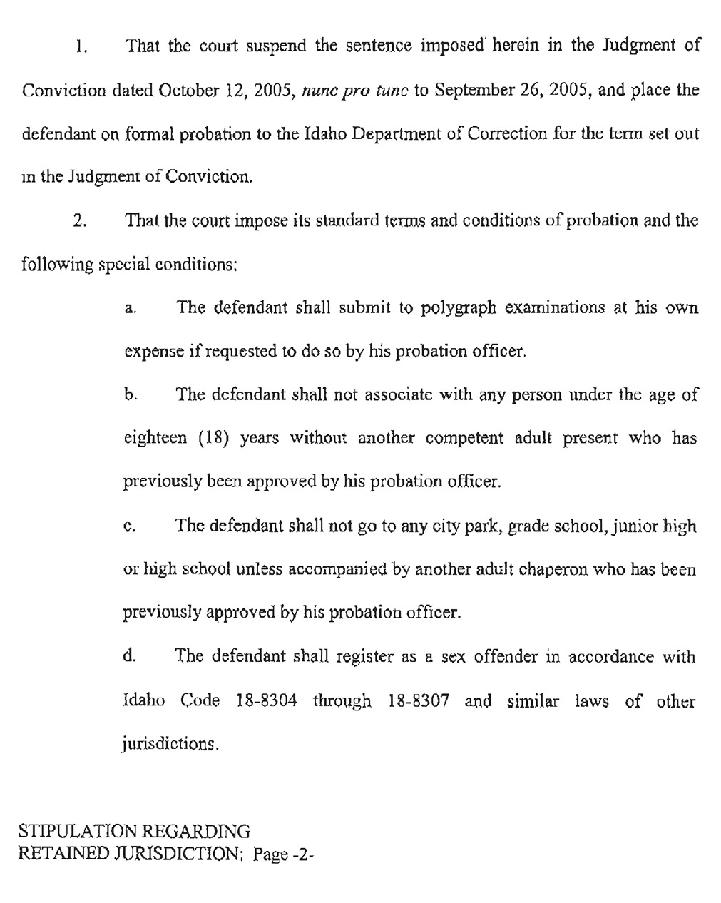 Stipulation Regarding Retained Jurisdiction page 2