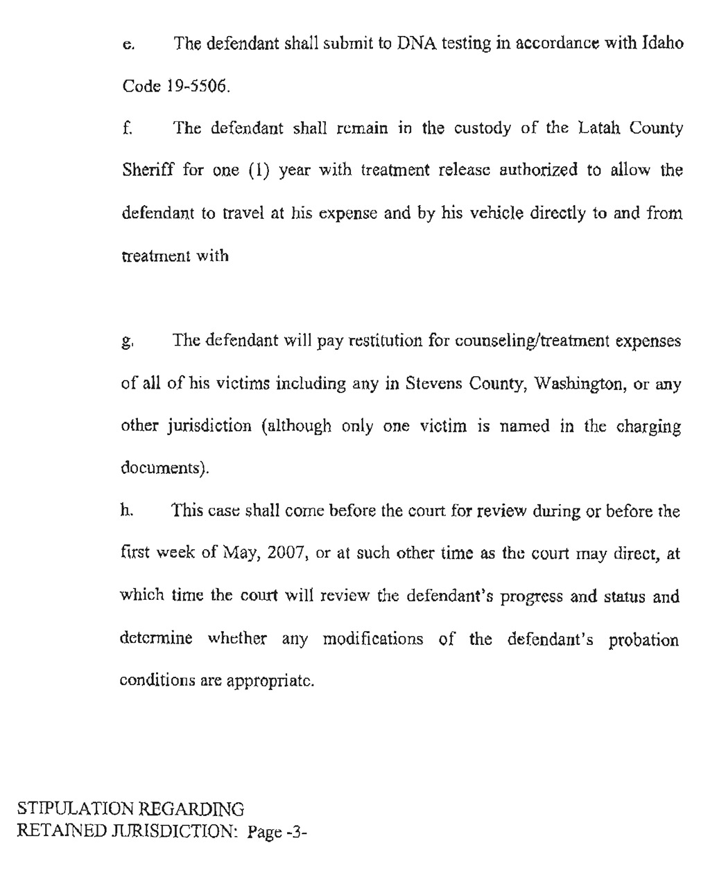 Stipulation Regarding Retained Jurisdiction page 3