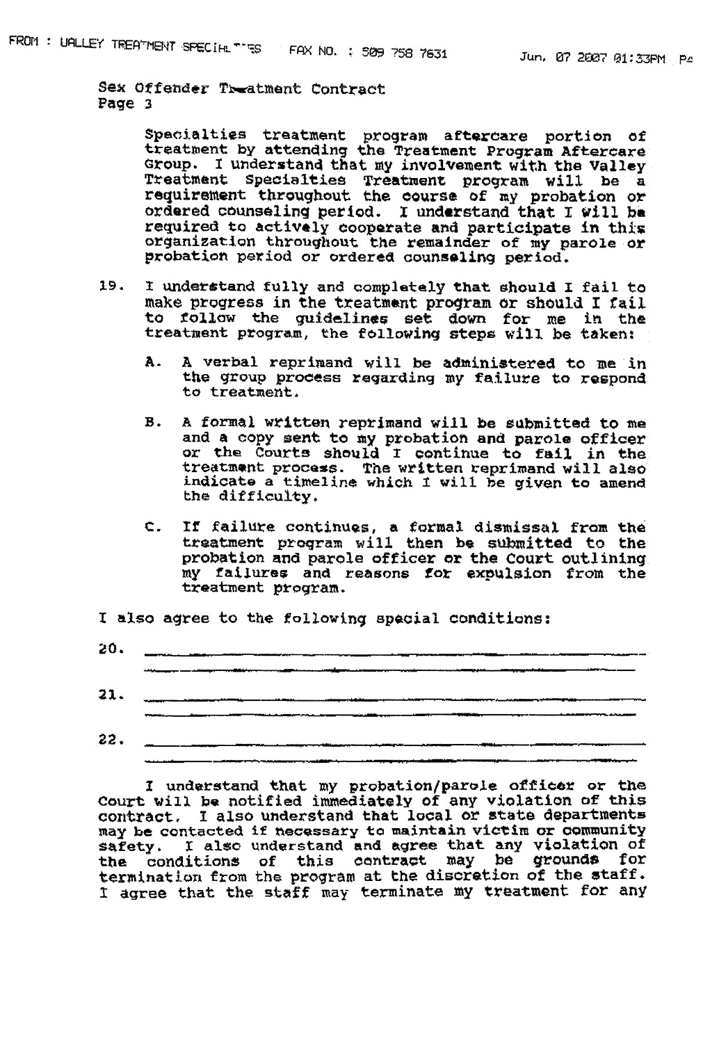 Valley Treatment Specialties Treatment Contract, page 3
