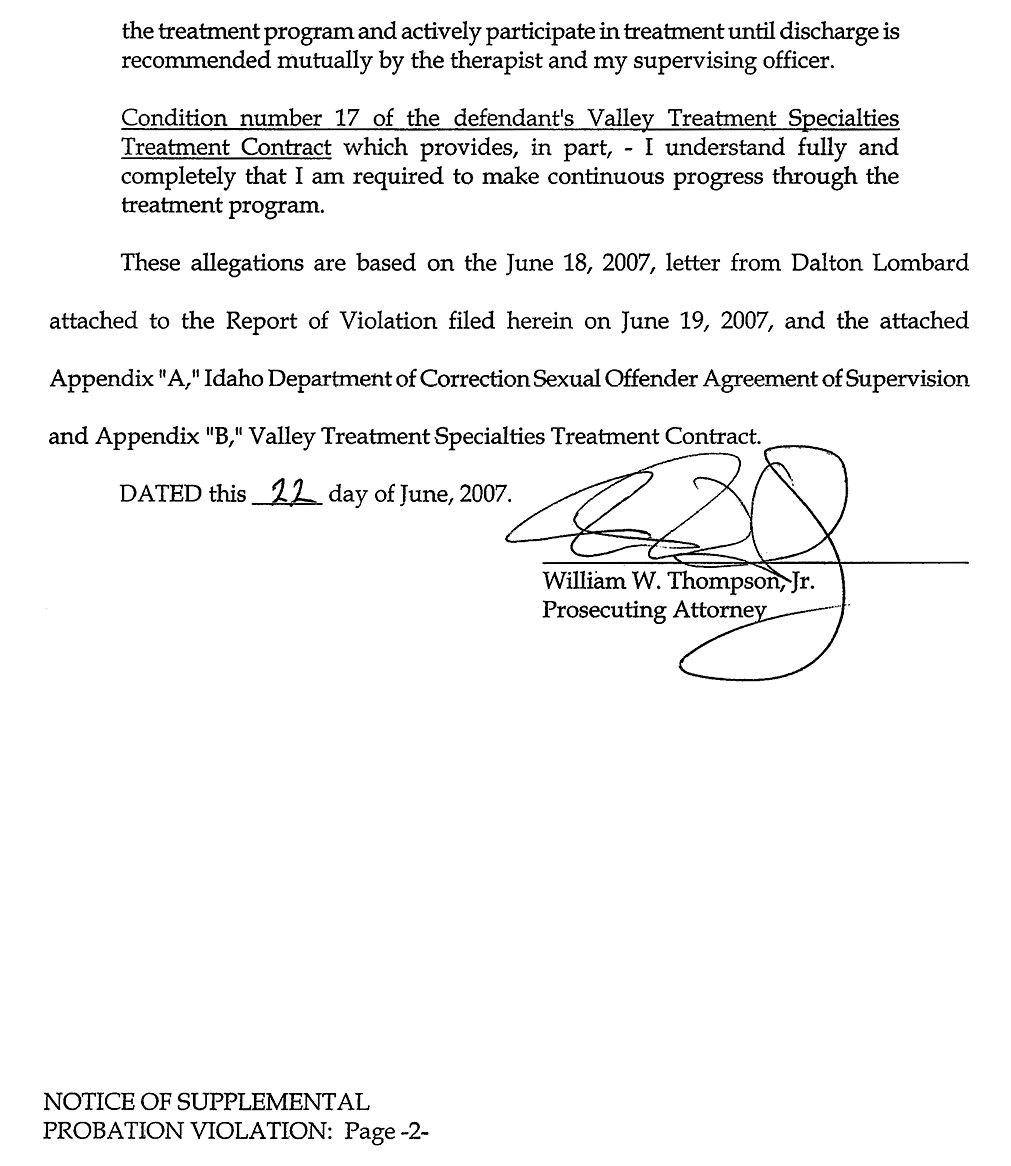 Notice of Supplemental Probation Violation page 2