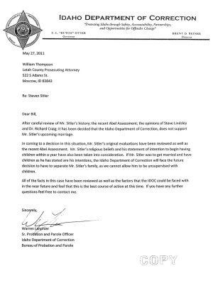 Idaho Deparment of Correction Re: Sitler