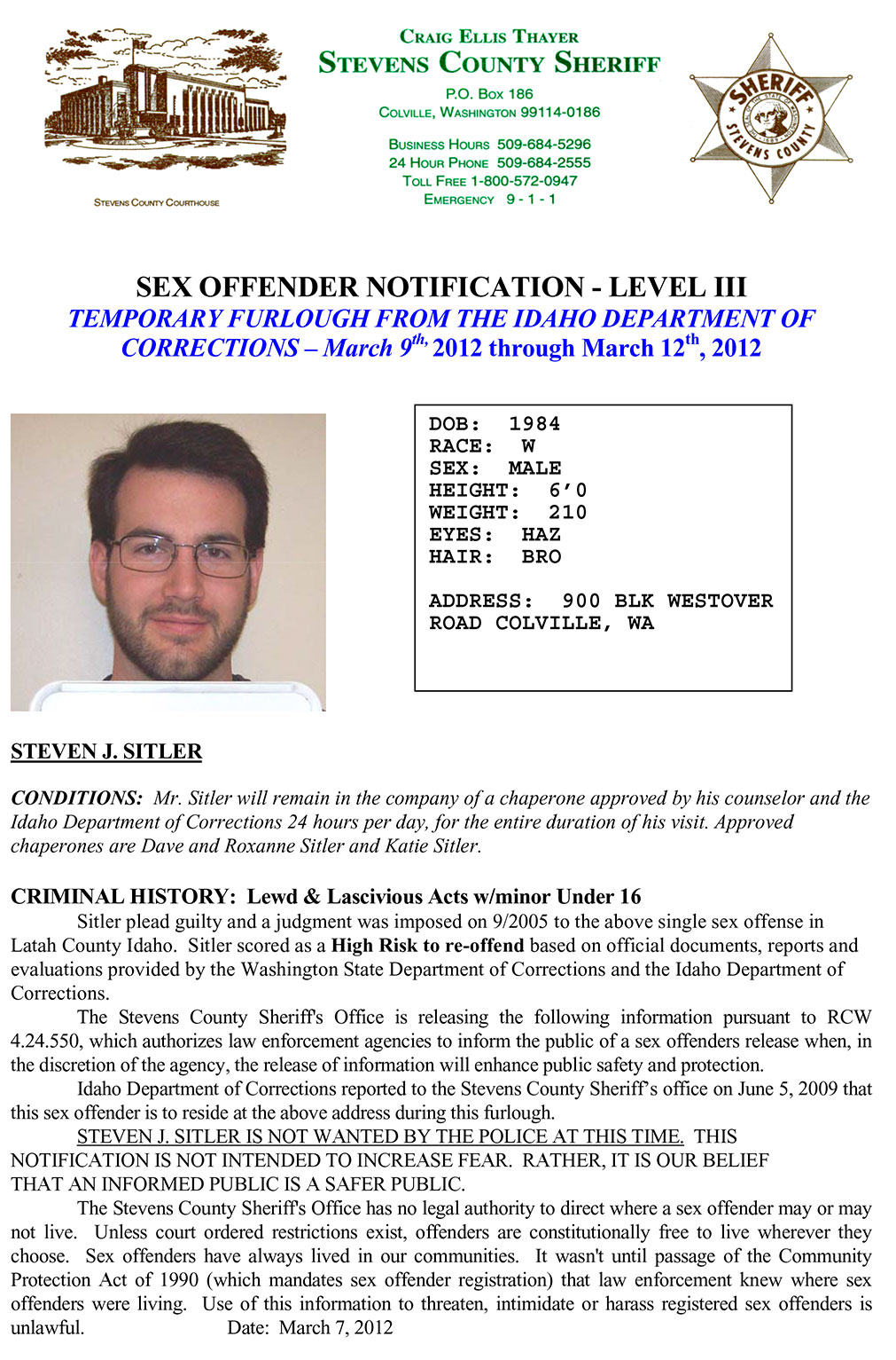 SEX OFFENDER NOTIFICATION — LEVEL III