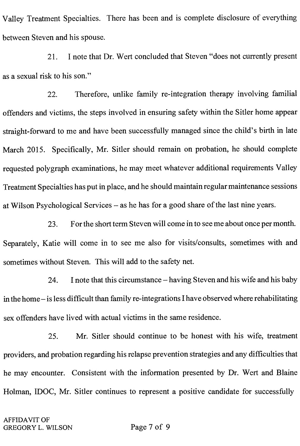 Affidavit of Gregory L. Wilson page 7