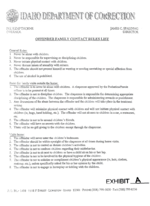 Steven Sitler Exhibit A: IDOC Offender Family Contact Rules List