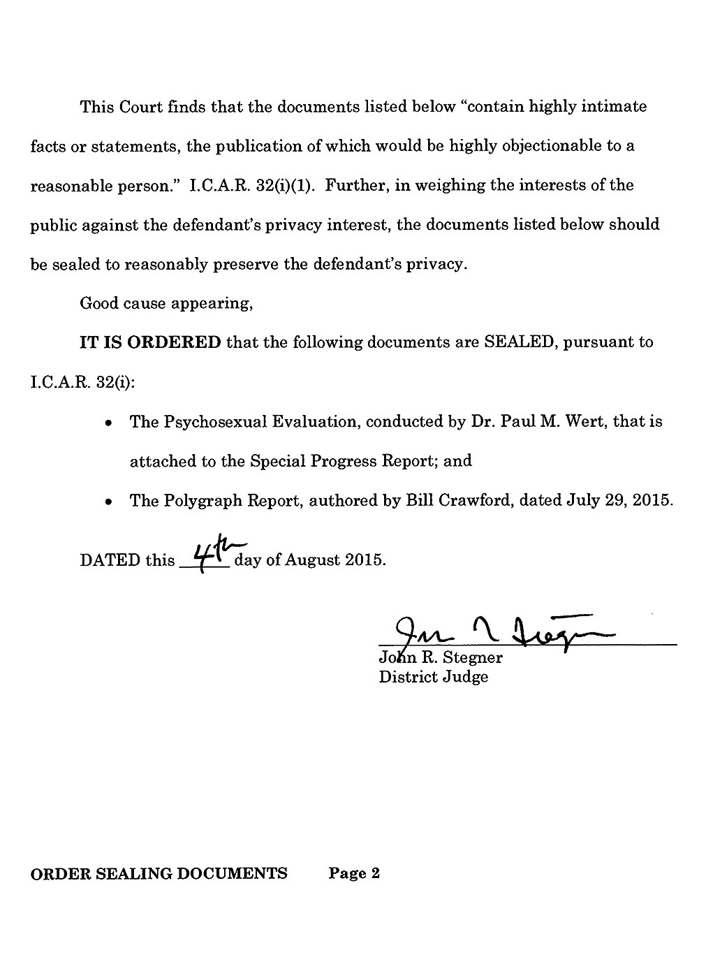 Steven Sitler: Order Sealing Documents, page 2