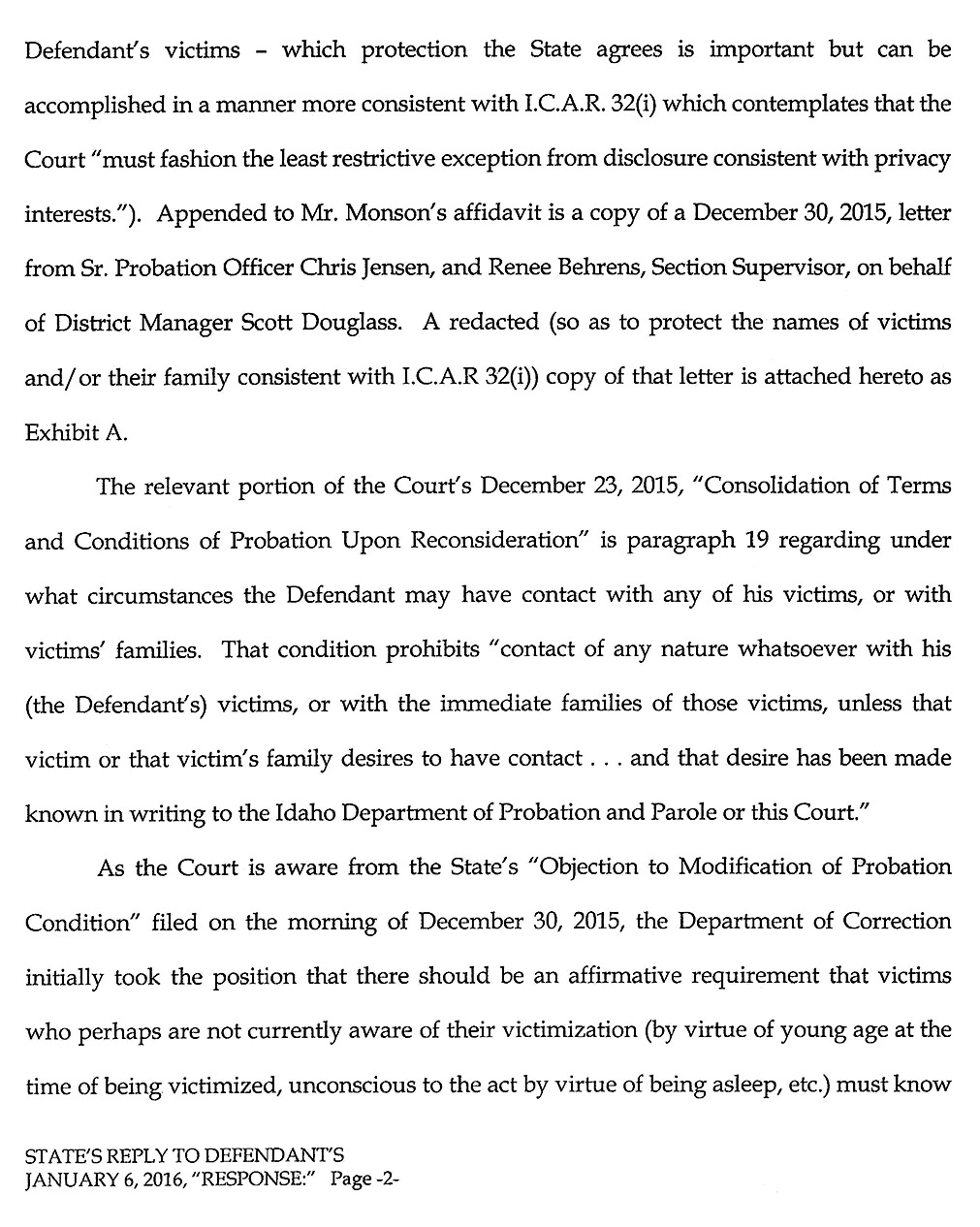 State’s Reply to Defendant’s January 6, 2016, “Response” page 2