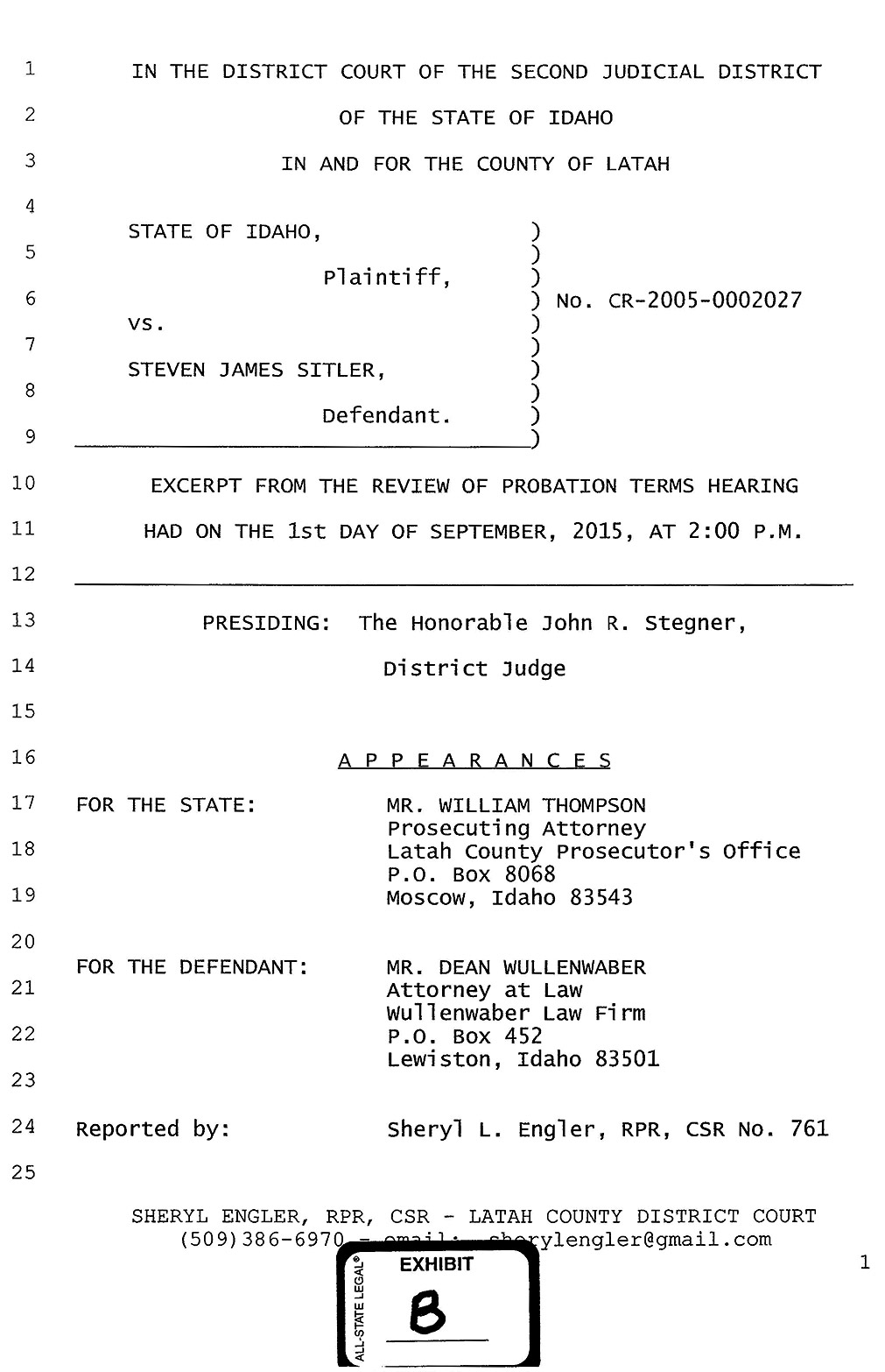 Exhibit B: Excerpted Court Transcript, page 1