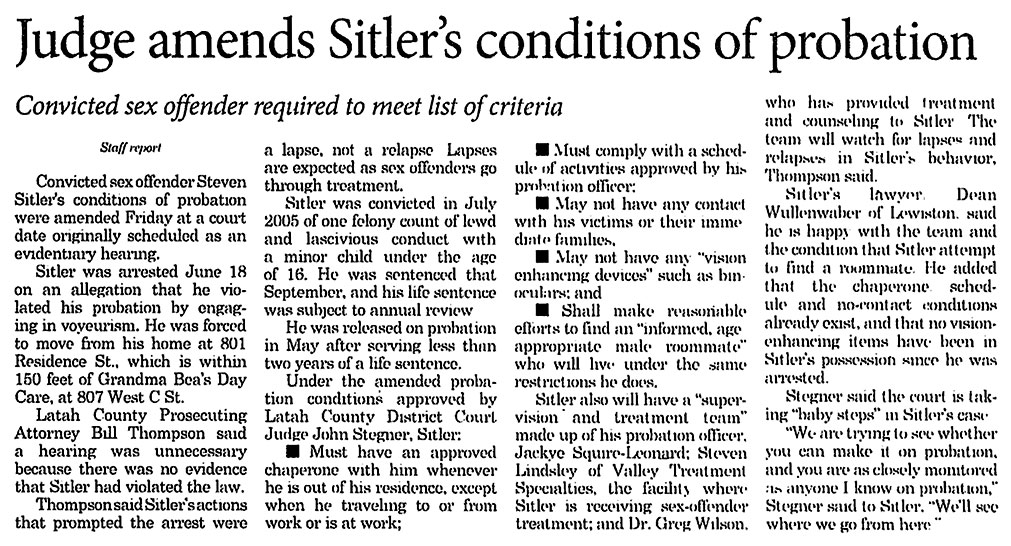 Moscowpullman Daily News Judge Amends Sitlers Conditions Of Probation Steven Sitler Archive 